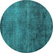 Round Oriental Turquoise Industrial Rug, urb1906turq