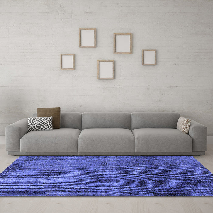 Machine Washable Oriental Blue Industrial Rug in a Living Room, wshurb1906blu