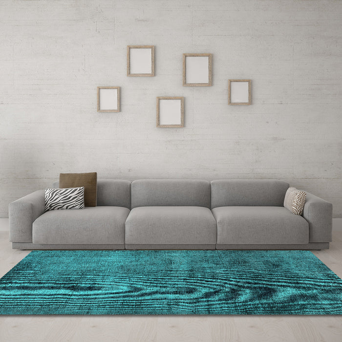 Machine Washable Oriental Turquoise Industrial Area Rugs in a Living Room,, wshurb1906turq