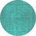 Round Oriental Turquoise Industrial Rug, urb1907turq