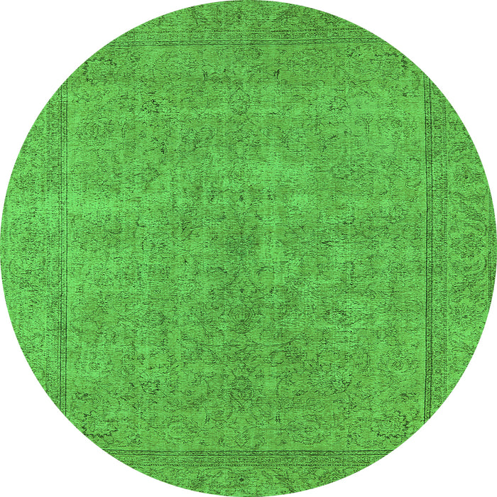 Round Machine Washable Oriental Green Industrial Area Rugs, wshurb1907grn