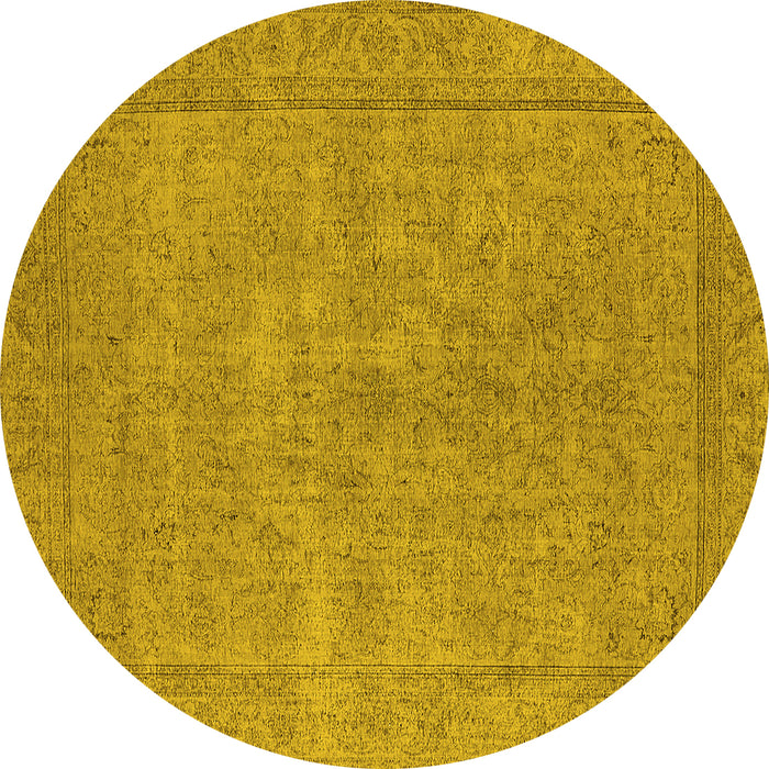 Round Machine Washable Oriental Yellow Industrial Rug, wshurb1907yw