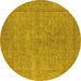 Round Machine Washable Oriental Yellow Industrial Rug, wshurb1907yw