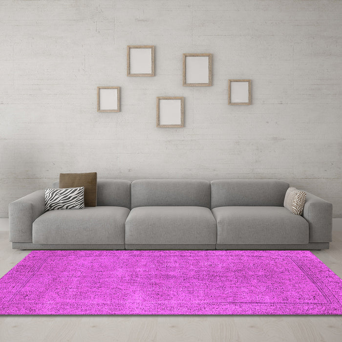 Machine Washable Oriental Pink Industrial Rug in a Living Room, wshurb1907pnk