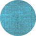 Round Oriental Light Blue Industrial Rug, urb1907lblu