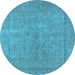 Round Machine Washable Oriental Light Blue Industrial Rug, wshurb1907lblu