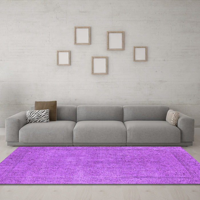 Machine Washable Oriental Purple Industrial Area Rugs in a Living Room, wshurb1907pur