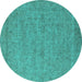 Round Oriental Turquoise Industrial Rug, urb1908turq