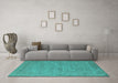 Machine Washable Oriental Turquoise Industrial Area Rugs in a Living Room,, wshurb1908turq