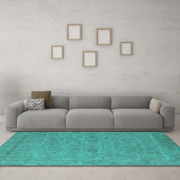 Machine Washable Oriental Turquoise Industrial Area Rugs in a Living Room,, wshurb1908turq