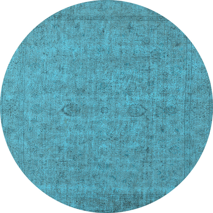 Round Machine Washable Oriental Light Blue Industrial Rug, wshurb1908lblu