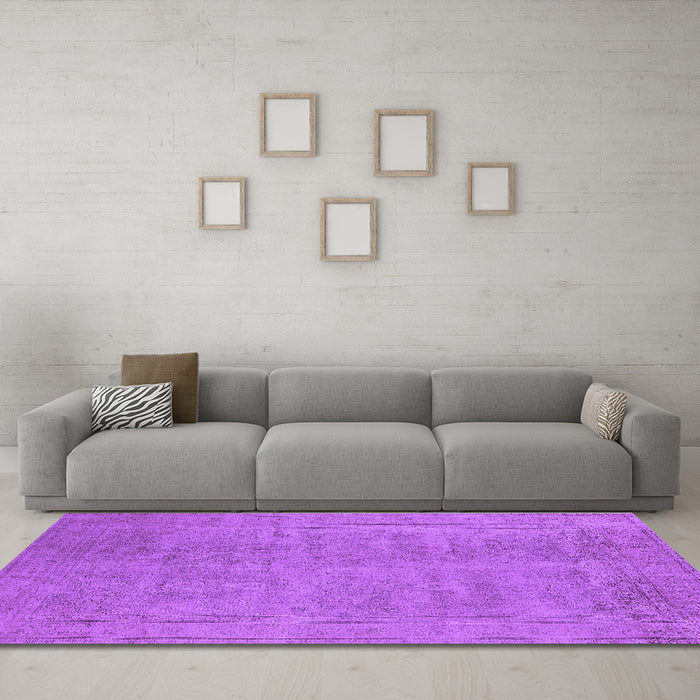 Machine Washable Oriental Purple Industrial Area Rugs in a Living Room, wshurb1909pur