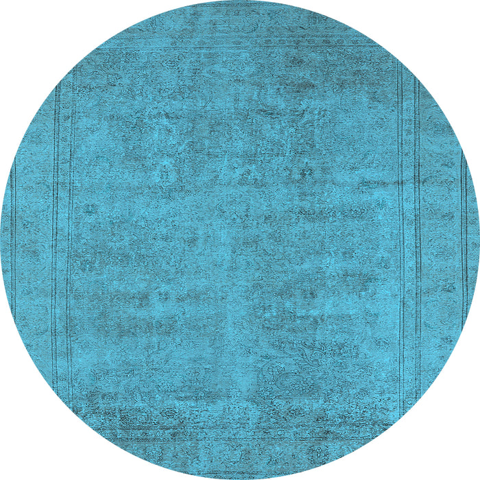 Round Machine Washable Oriental Light Blue Industrial Rug, wshurb1909lblu