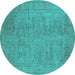 Round Oriental Turquoise Industrial Rug, urb1909turq