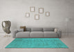 Machine Washable Oriental Turquoise Industrial Area Rugs in a Living Room,, wshurb1909turq