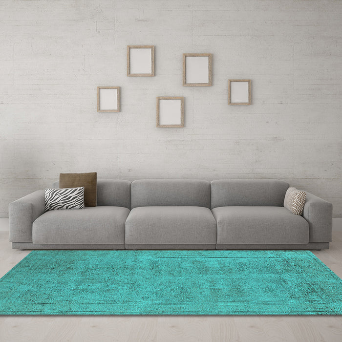 Machine Washable Oriental Turquoise Industrial Area Rugs in a Living Room,, wshurb1909turq