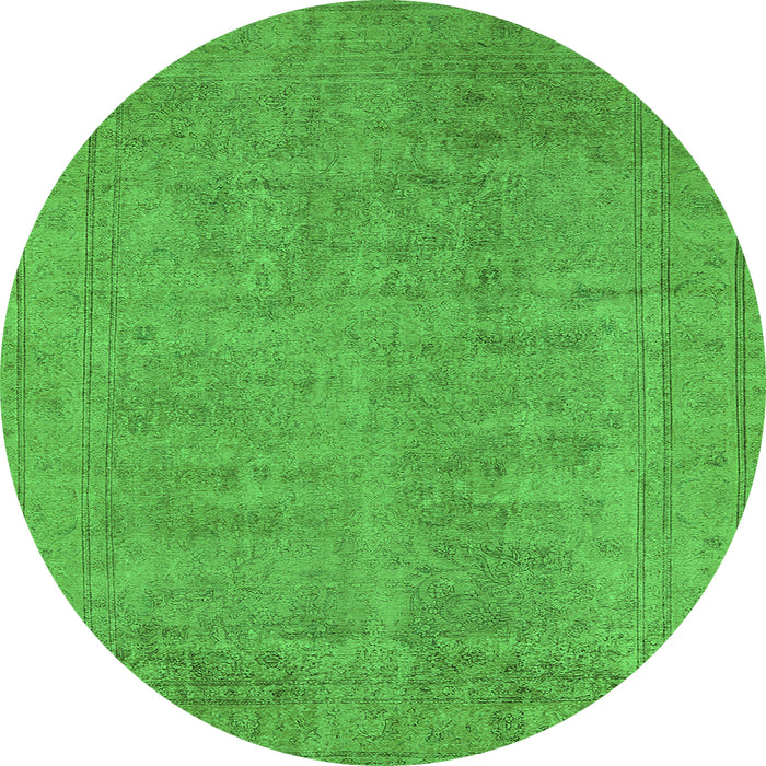 Round Machine Washable Oriental Green Industrial Area Rugs, wshurb1909grn