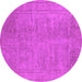 Round Machine Washable Oriental Pink Industrial Rug, wshurb1909pnk