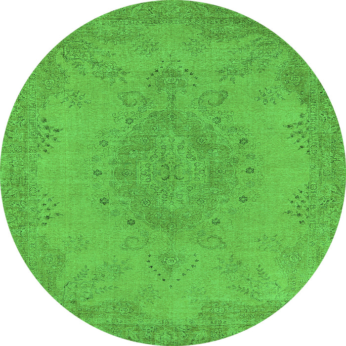 Round Machine Washable Oriental Green Industrial Area Rugs, wshurb1910grn