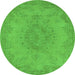 Round Machine Washable Oriental Green Industrial Area Rugs, wshurb1910grn