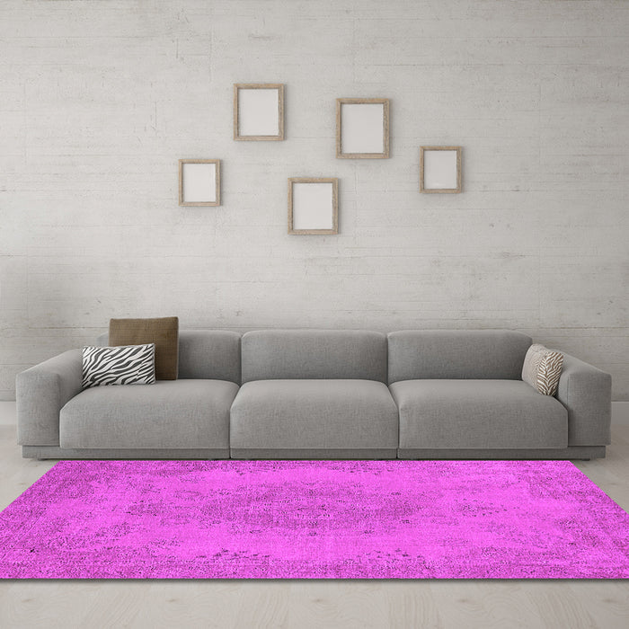 Machine Washable Oriental Pink Industrial Rug in a Living Room, wshurb1910pnk
