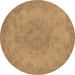 Round Machine Washable Oriental Brown Industrial Rug, wshurb1910brn