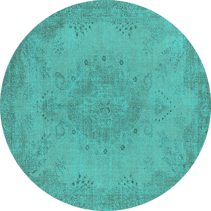 Round Machine Washable Oriental Turquoise Industrial Area Rugs, wshurb1910turq