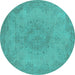 Round Machine Washable Oriental Turquoise Industrial Area Rugs, wshurb1910turq