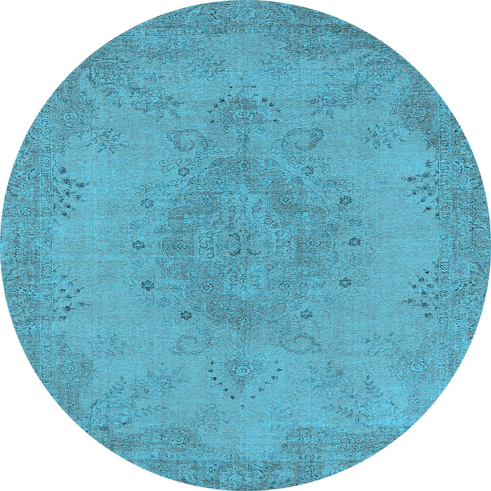 Round Machine Washable Oriental Light Blue Industrial Rug, wshurb1910lblu