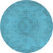 Round Machine Washable Oriental Light Blue Industrial Rug, wshurb1910lblu