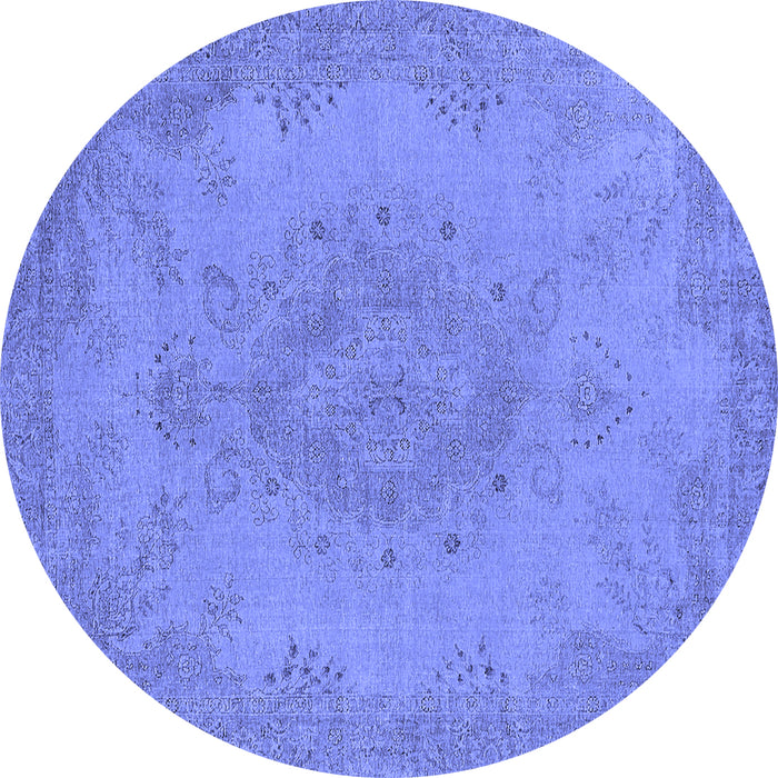 Round Machine Washable Oriental Blue Industrial Rug, wshurb1910blu