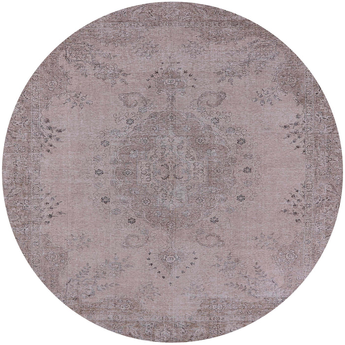 Round Machine Washable Industrial Modern Rose Dust Purple Rug, wshurb1910