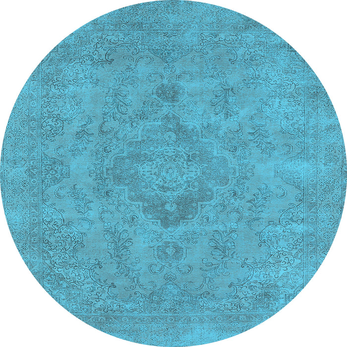 Round Machine Washable Oriental Light Blue Industrial Rug, wshurb1911lblu