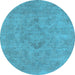 Round Machine Washable Oriental Light Blue Industrial Rug, wshurb1911lblu