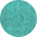 Round Machine Washable Oriental Turquoise Industrial Area Rugs, wshurb1911turq