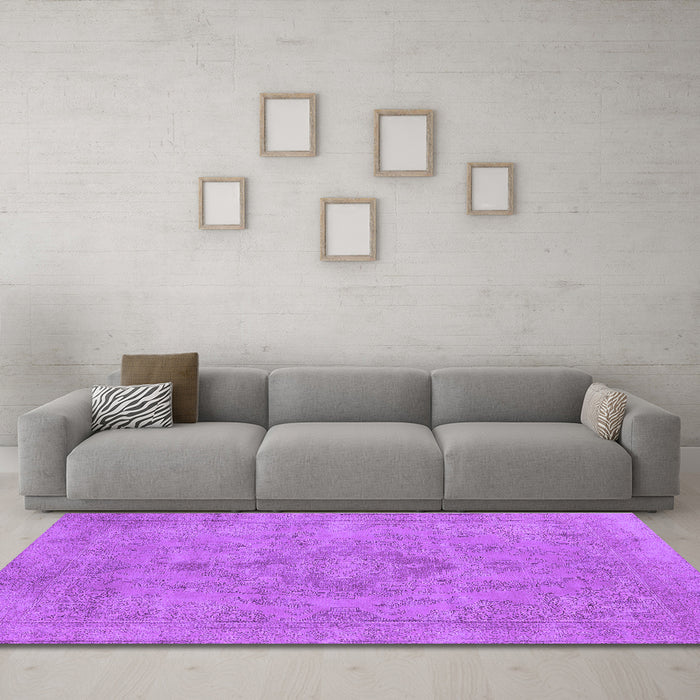 Machine Washable Oriental Purple Industrial Area Rugs in a Living Room, wshurb1911pur