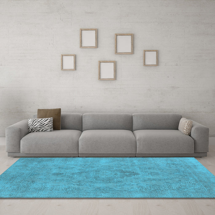 Machine Washable Oriental Light Blue Industrial Rug in a Living Room, wshurb1911lblu