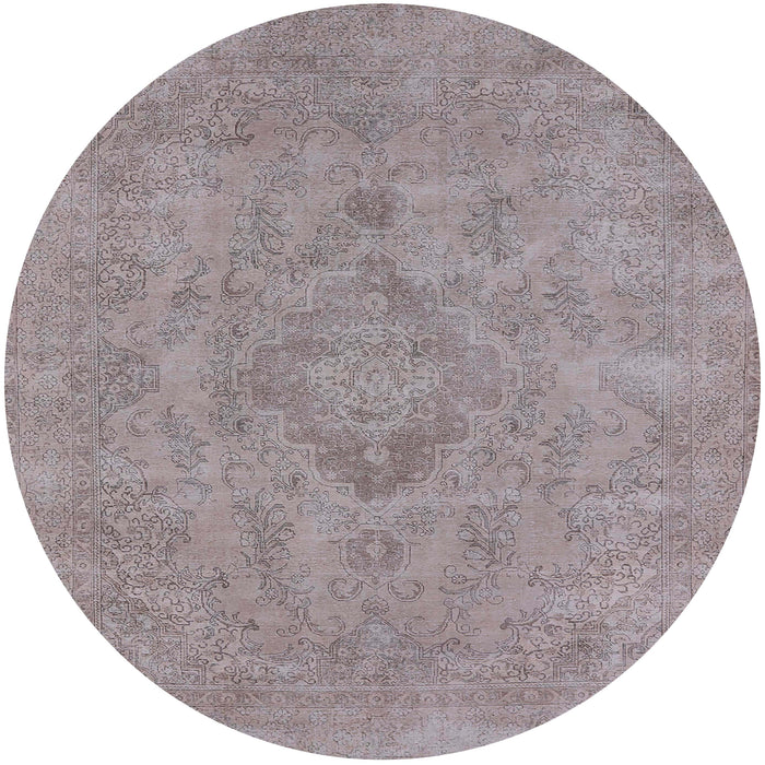 Round Machine Washable Industrial Modern Rose Dust Purple Rug, wshurb1911