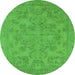 Round Machine Washable Oriental Green Industrial Area Rugs, wshurb1912grn