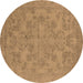 Round Machine Washable Oriental Brown Industrial Rug, wshurb1912brn