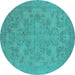 Round Oriental Turquoise Industrial Rug, urb1912turq