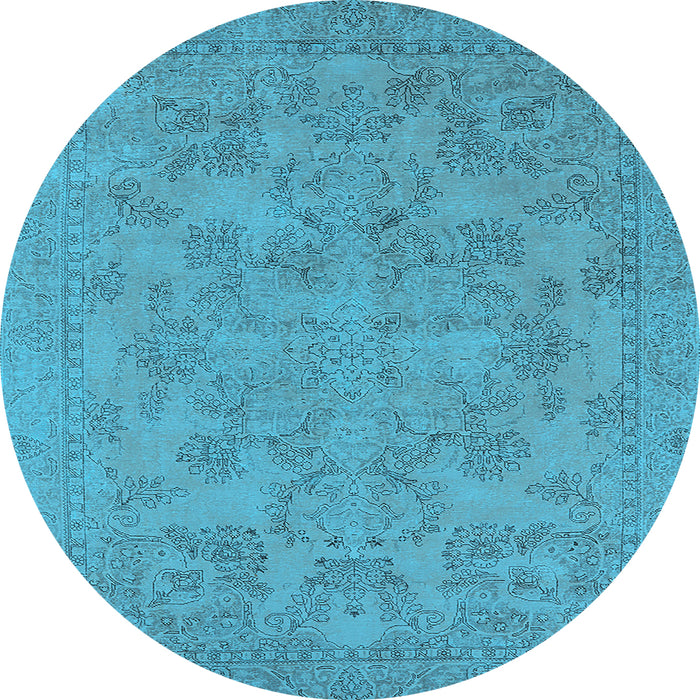 Round Machine Washable Oriental Light Blue Industrial Rug, wshurb1912lblu