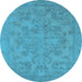 Round Machine Washable Oriental Light Blue Industrial Rug, wshurb1912lblu