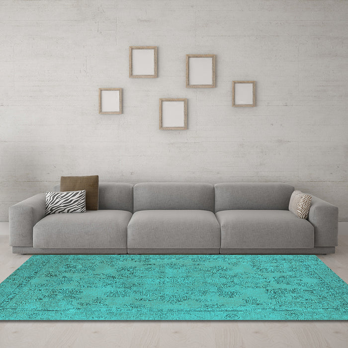 Machine Washable Oriental Turquoise Industrial Area Rugs in a Living Room,, wshurb1912turq