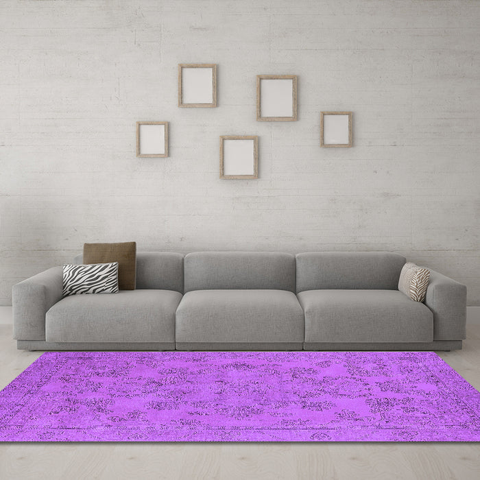 Machine Washable Oriental Purple Industrial Area Rugs in a Living Room, wshurb1912pur