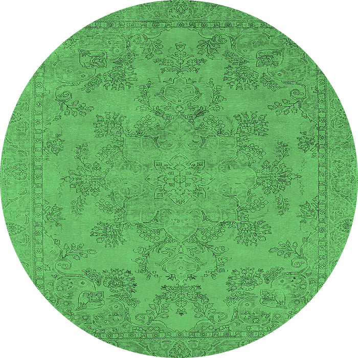 Round Machine Washable Oriental Emerald Green Industrial Area Rugs, wshurb1912emgrn