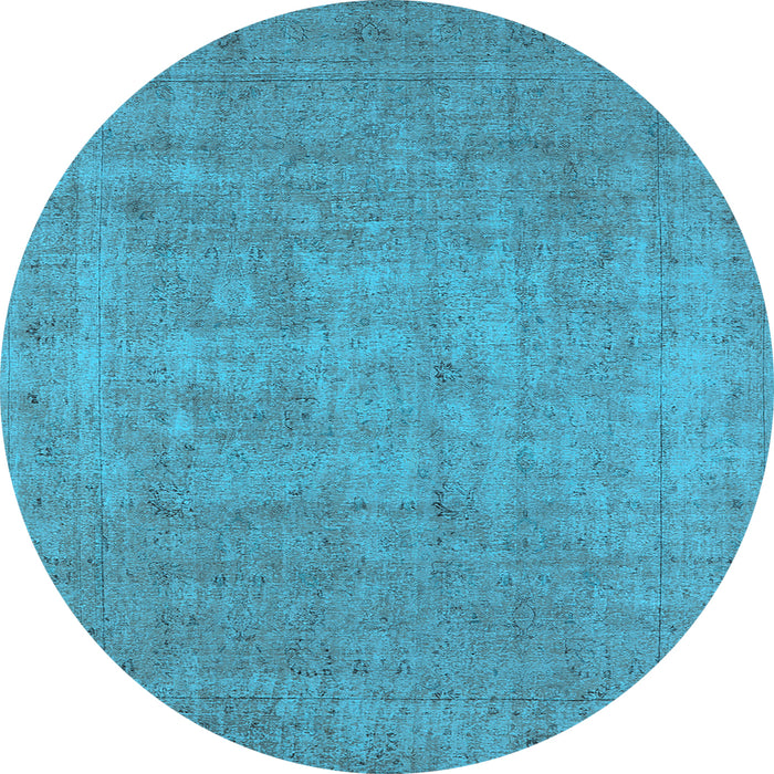 Round Machine Washable Oriental Light Blue Industrial Rug, wshurb1913lblu