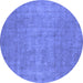 Round Machine Washable Oriental Blue Industrial Rug, wshurb1913blu