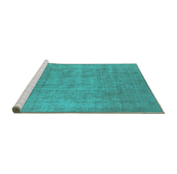 Sideview of Machine Washable Oriental Turquoise Industrial Area Rugs, wshurb1913turq