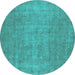 Round Machine Washable Oriental Turquoise Industrial Area Rugs, wshurb1913turq